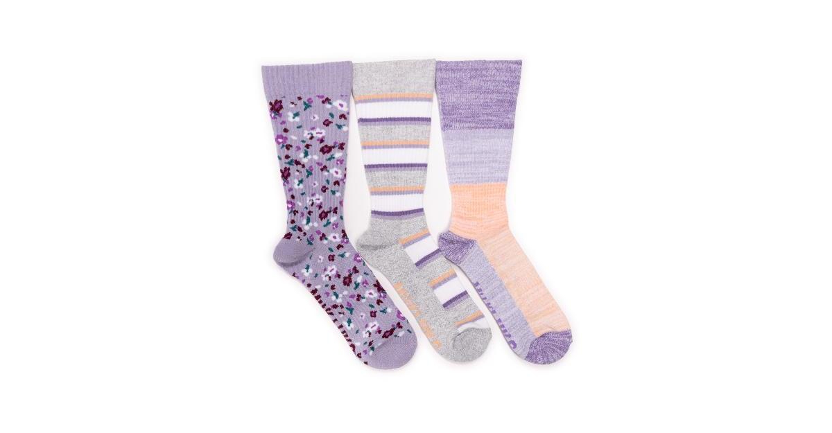 Women's 3 Pack Cotton Compression Crew Socks, Lavender, One Size - Lavender