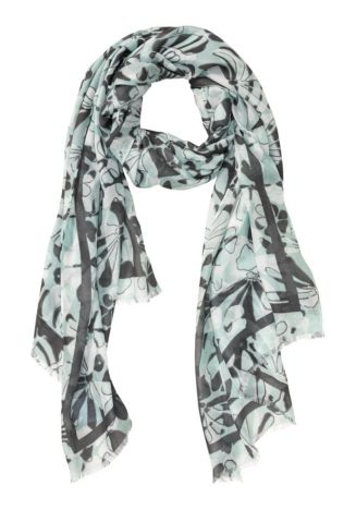 Ombre Floral Print Scarf With Border Grey/Multi