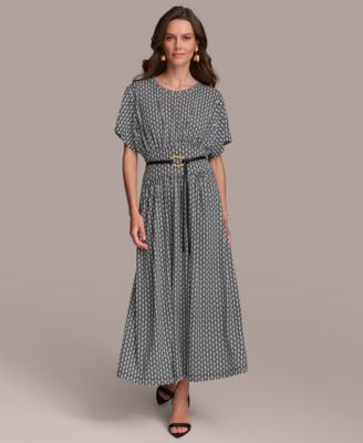 【Donna Karan New York】Printed Belted A-Line Dress Donna Karan Women's Printed Belted A-Line Dress - Macy's