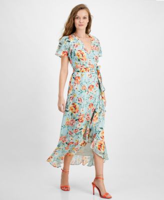 GUESS - Women's Juna V-Neck Flutter-Sleeve Maxi Dress