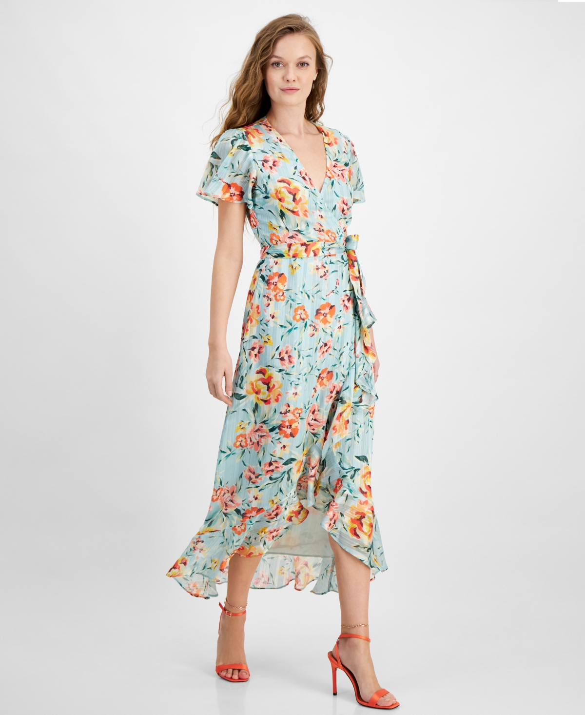 Guess Women's Juna V-neck Flutter-sleeve Maxi Dress In Rose Meadows Print
