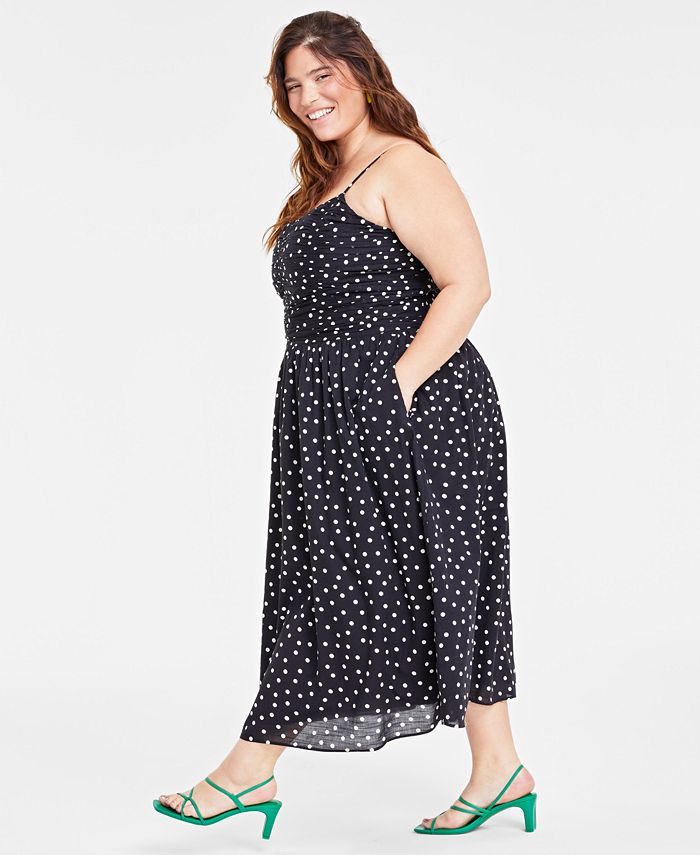 On 34th Trendy Plus Size Polka-Dot Ruched Corset Midi Dress, Created ...