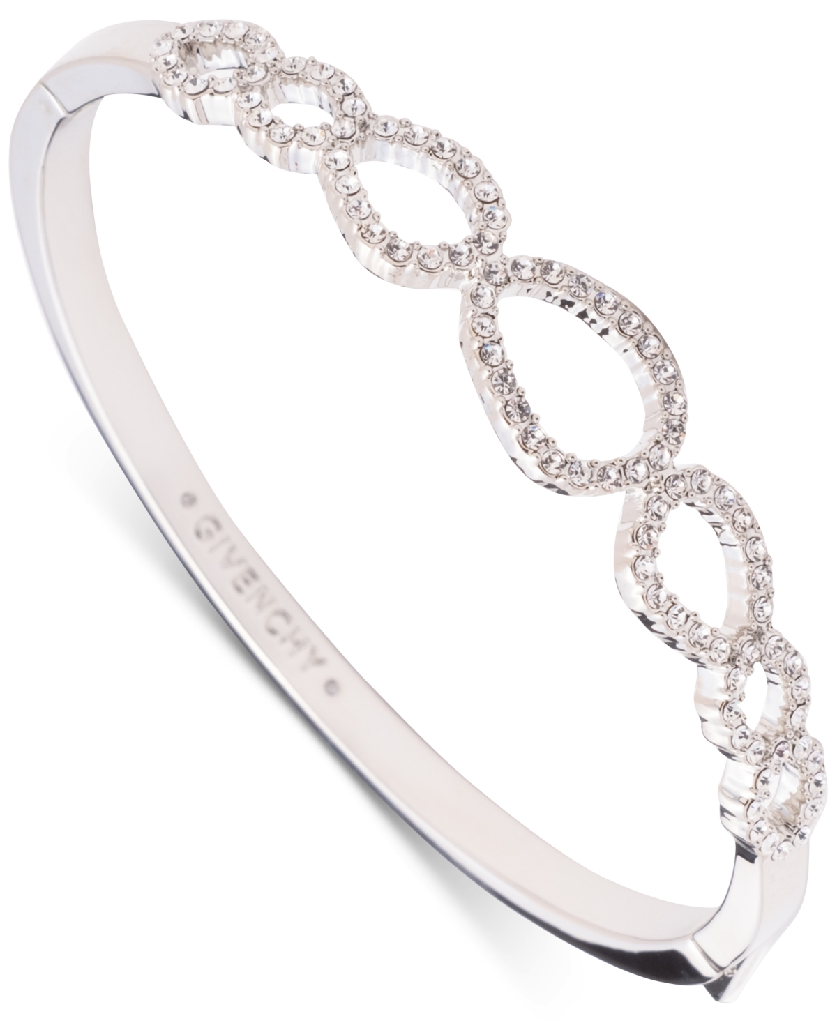 Shop Givenchy Silver-tone Crystal Open Link Bangle Bracelet In White