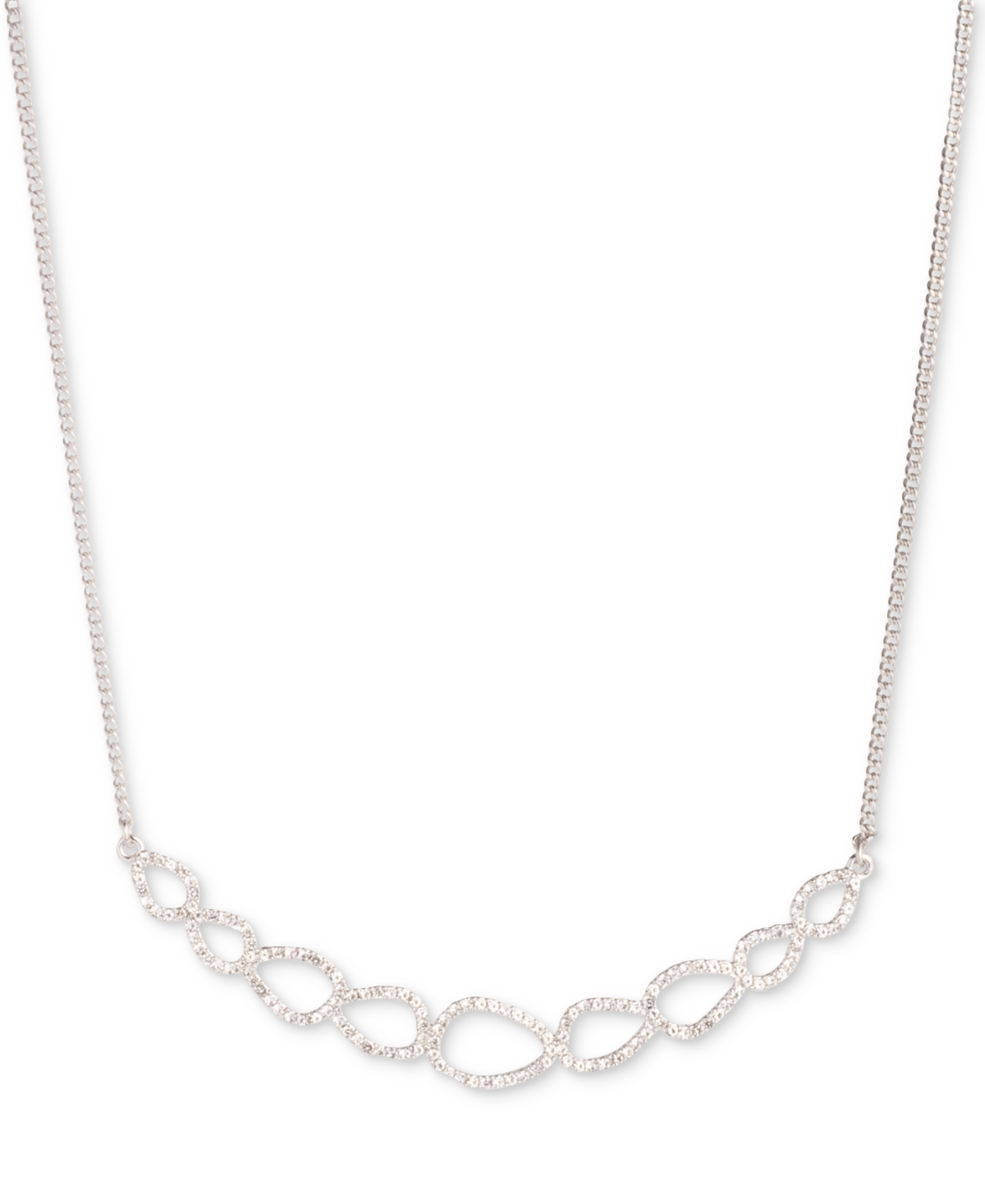 Silver-Tone Crystal Open Frontal Necklace, 16" + 3" extender - White