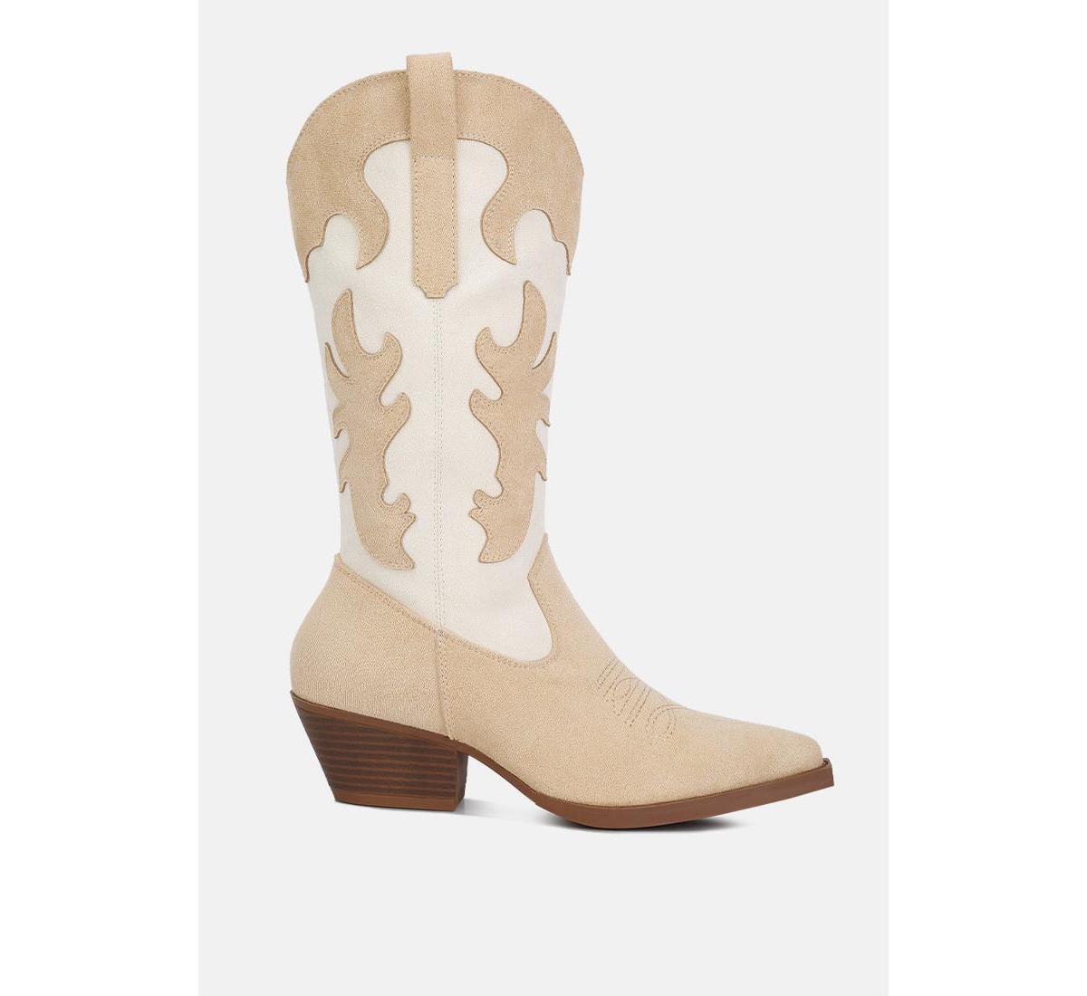 adanna micro suede patchwork cowboy boots - Beige