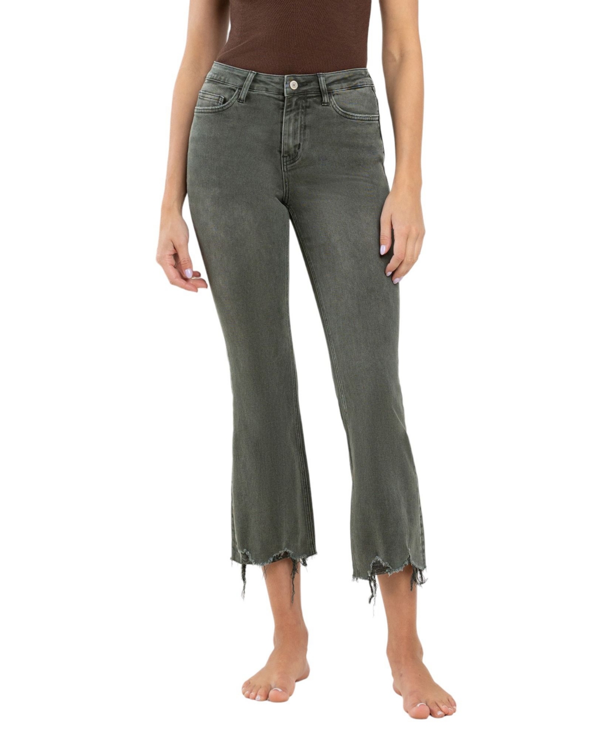 Women's High Rise Cropped Flare Jeans - Deep forest green