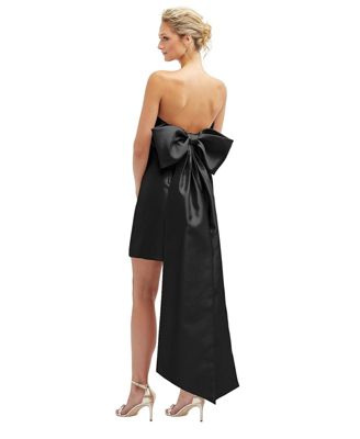 Women's Strapless Satin Column Mini Dress with Oversized Bow