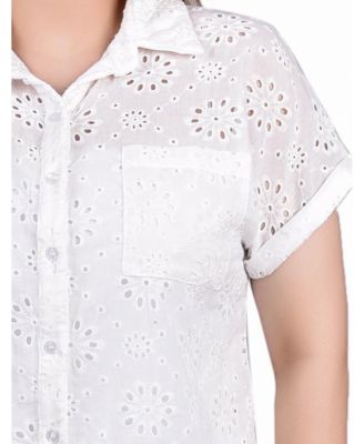 Petite Short Sleeve Eyelet Knit Back Blouse