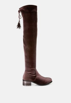 Womens Rumple Velvet Over The Knee Clear Heel Boots