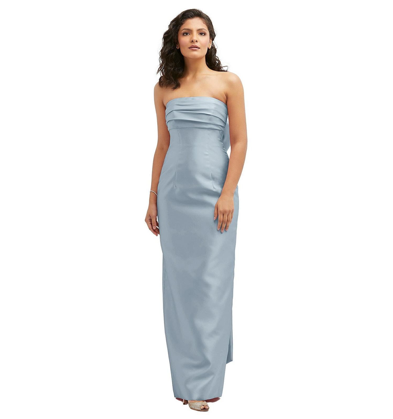 Women's Strapless Draped Bodice Column Dress with Oversized Bow
