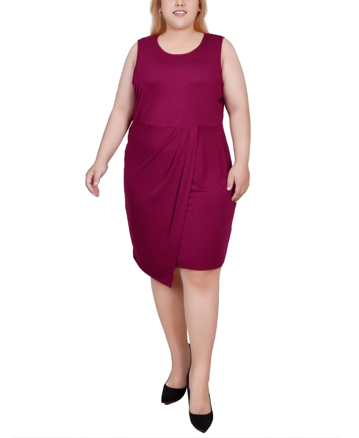 Shop Ny Collection Plus Size Sleeveless Faux Wrap Skirt Dress In Fuchsia