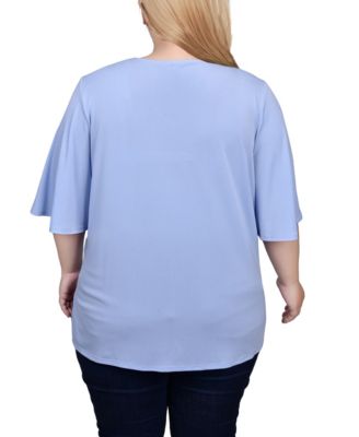 Plus Size Elbow Sleeve Tie-Front Top