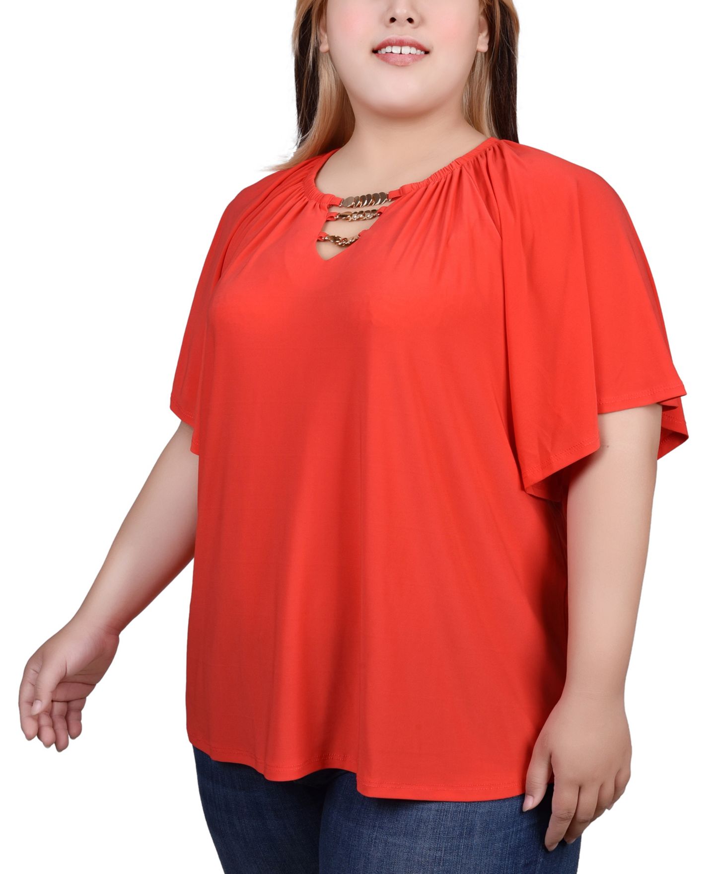 Женский топ NY Collection Plus Size Raglan Sleeve with Chain Details, цвет: Bittersweet — фото 4