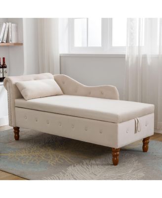 Velvet Chaise Lounge with Storage & Pillow