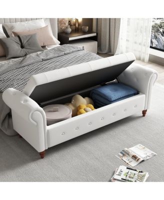 63" Bed Bench Cream White Fabric