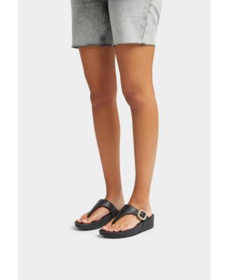 Women's Lulu Crystal-Buckle Leather Toe-Post Sandals