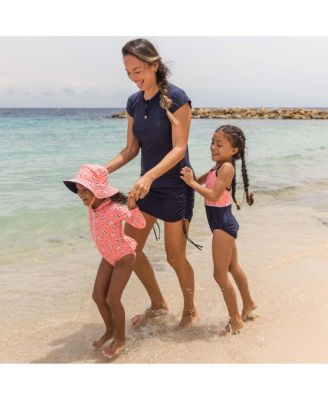 Ladies Navy Ruched SS Swim Dress