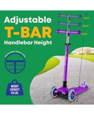 Mini 3-Wheel Kids Scooter with LED light-up wheels, 4-height adjustable handlebar, anti-slip deck & safety brake, for ages 2+, teal