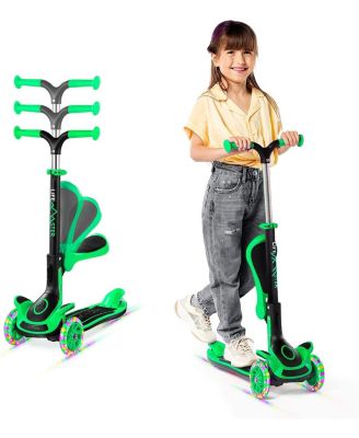 3-Wheel Kids Scooter with Foldable Seat, Adjustable Handlebar, LED Light-Up Wheels & Anti-Slip Deck, Lean-to-Steer Design for Ages 2+, Indoor/Outdoor