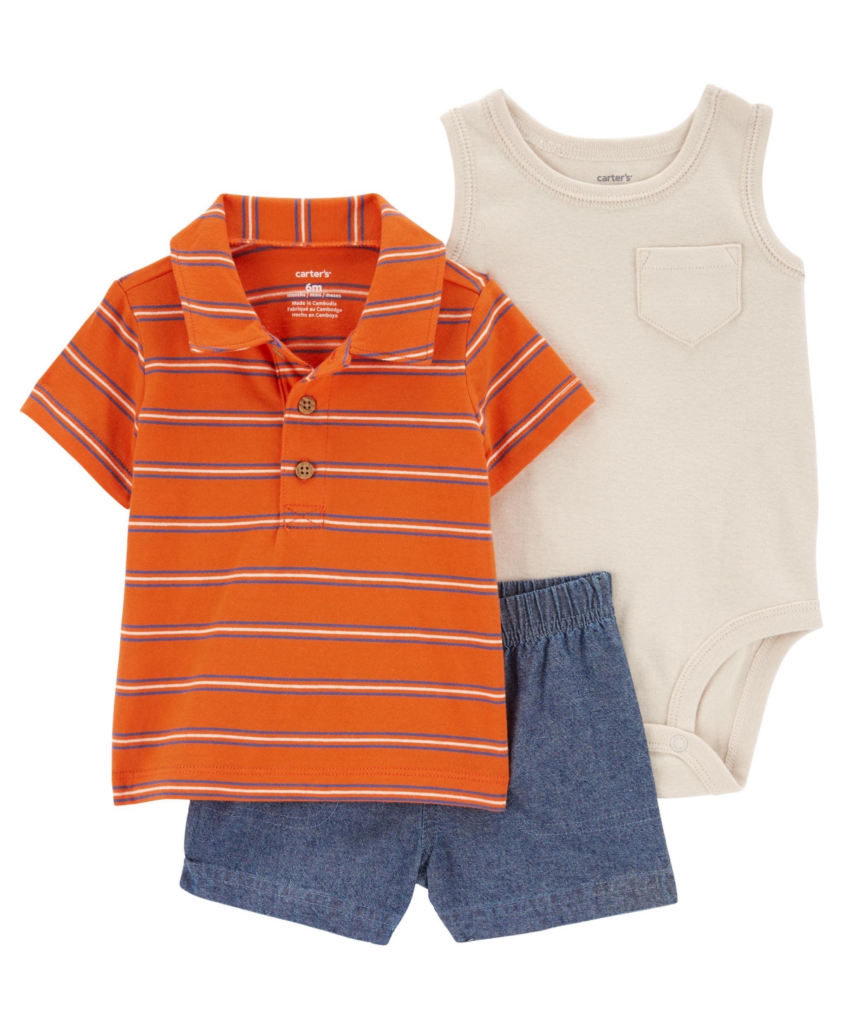 Shop Carter's Baby Boys Little Shorts, Bodysuit And T-shirt, 3 Piece Set In Orange