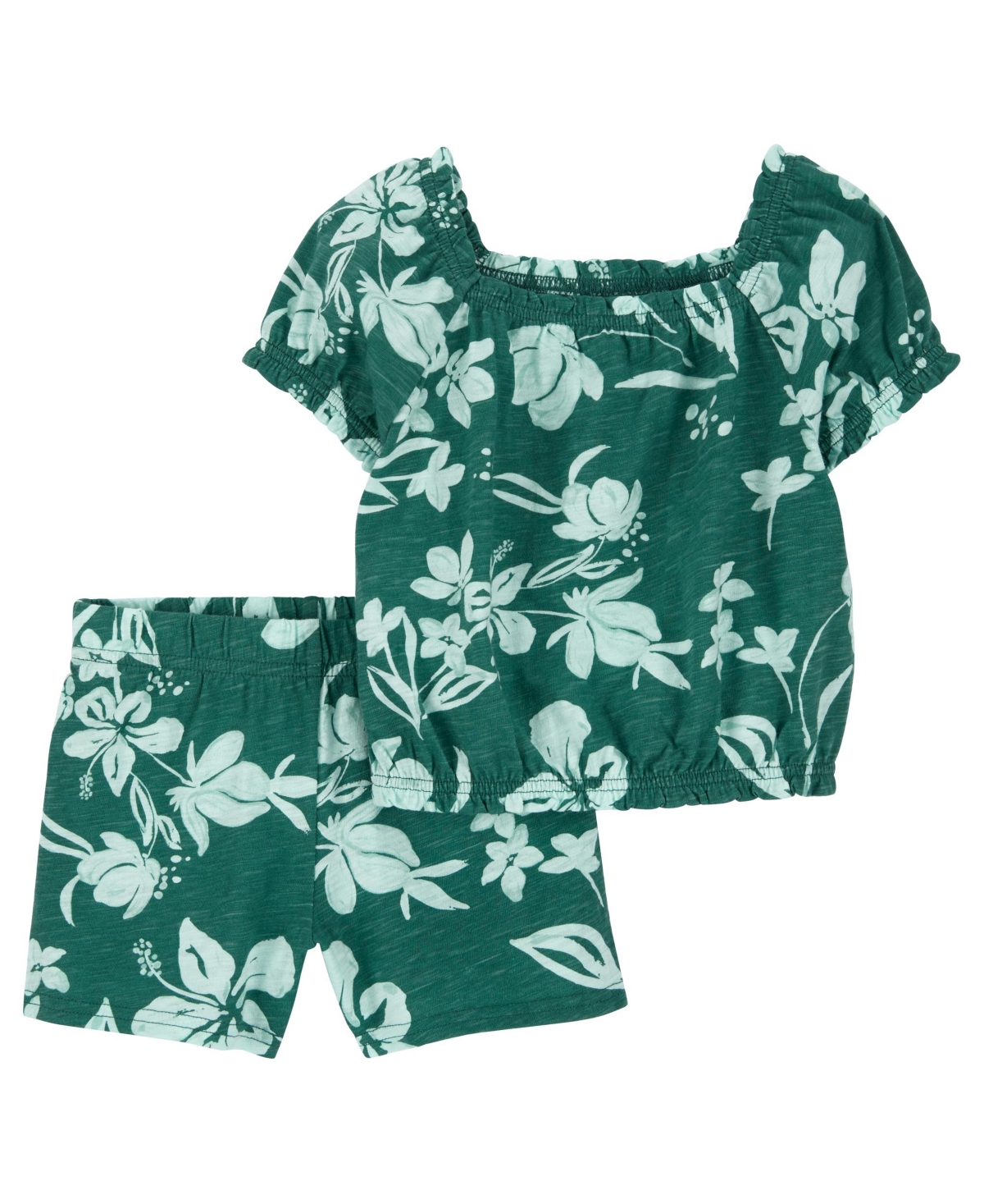 Shop Carter's Baby Girls Floral Cotton Top And Shorts, 2 Piece Set In Green