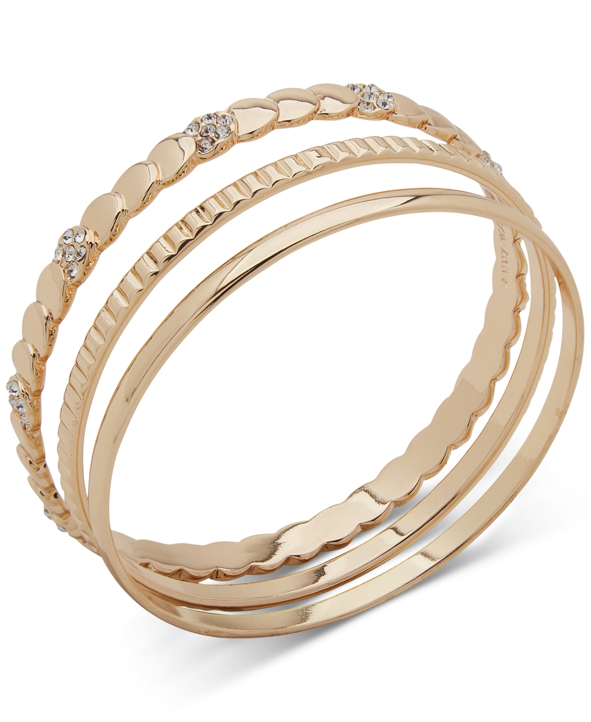 Shop Anne Klein Gold-tone 3-pc. Set Pave Bangle Bracelets In Crystal