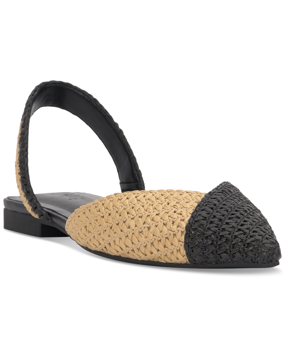Women's Margey Slingback Flats, Created for Macy's - Black/Natural Raffia
