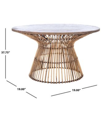 31.5" Round Mango Wood Coffee Table with Rattan Base, Coastal Contemporary Style, No Assembly Required