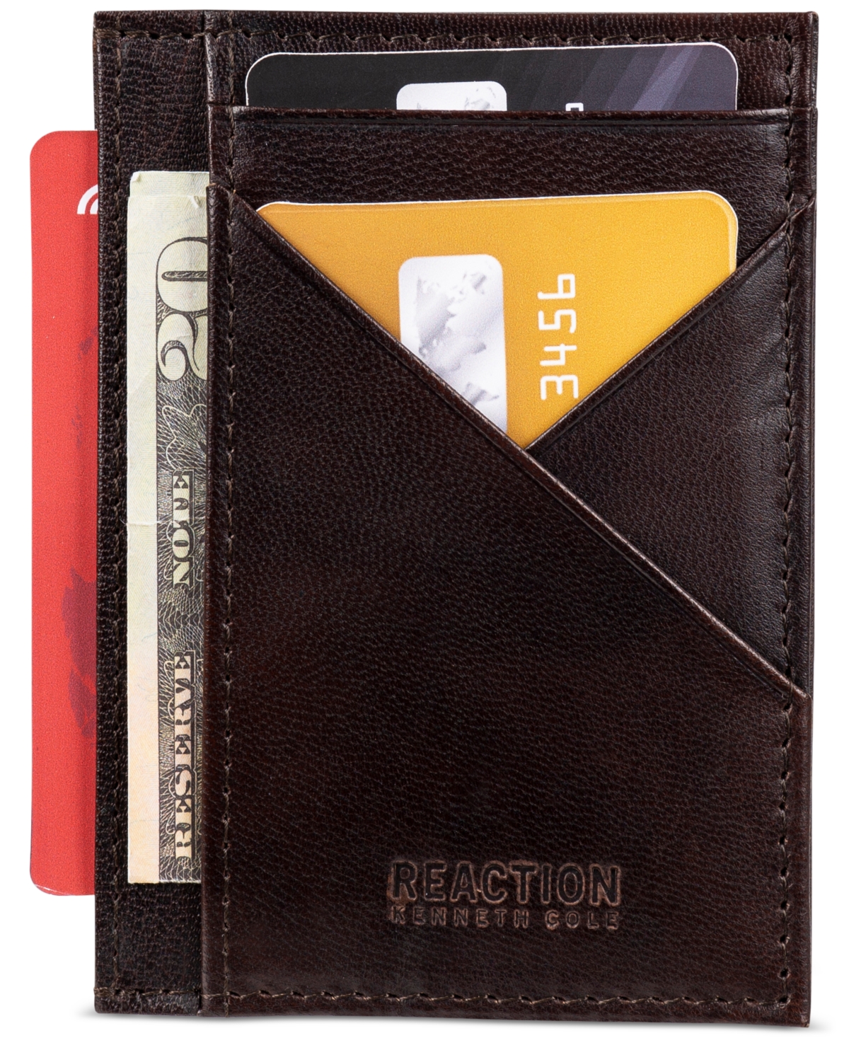 Shop Kenneth Cole Reaction Men's Kurtz Getaway Rfid Leather Card Case Wallet In Brown