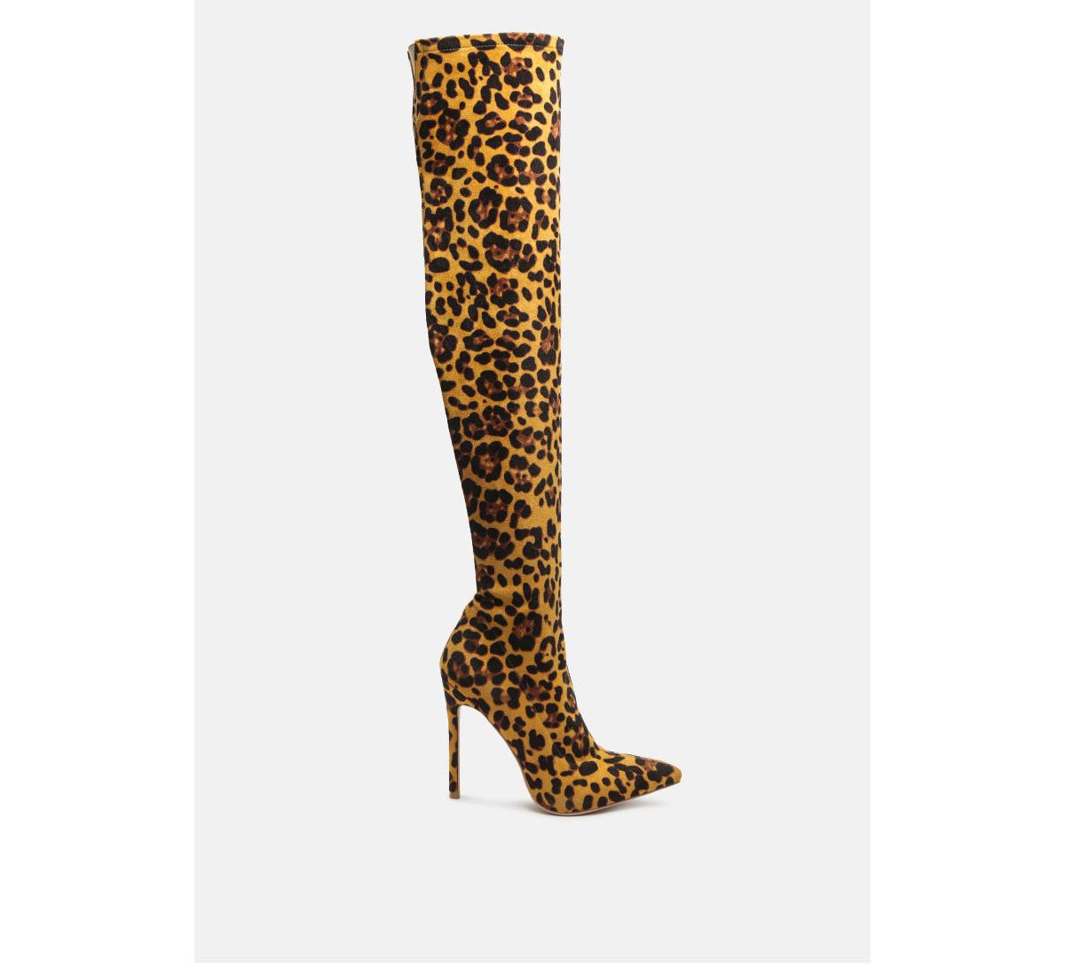 pokey suede over the knee block heeled boots - Leopard