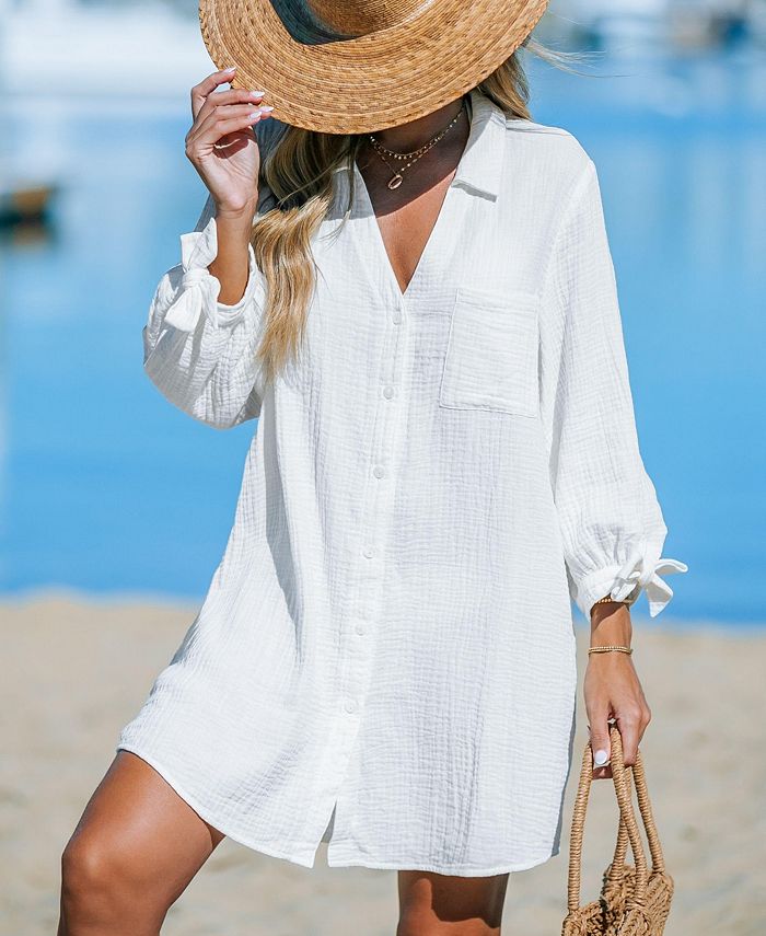 Women'S Seersucker Over-Fit Cover Up Shirt- Butter