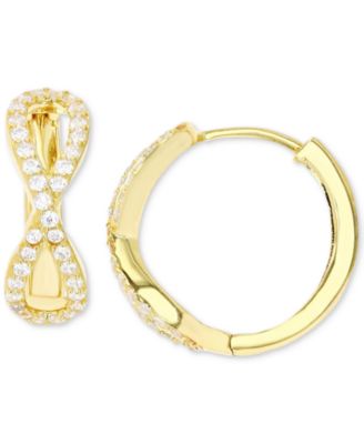 Macy's - Cubic Zirconia Infinity Small Hoop Earrings 14k Gold-Plated Sterling Silver, 0.63"