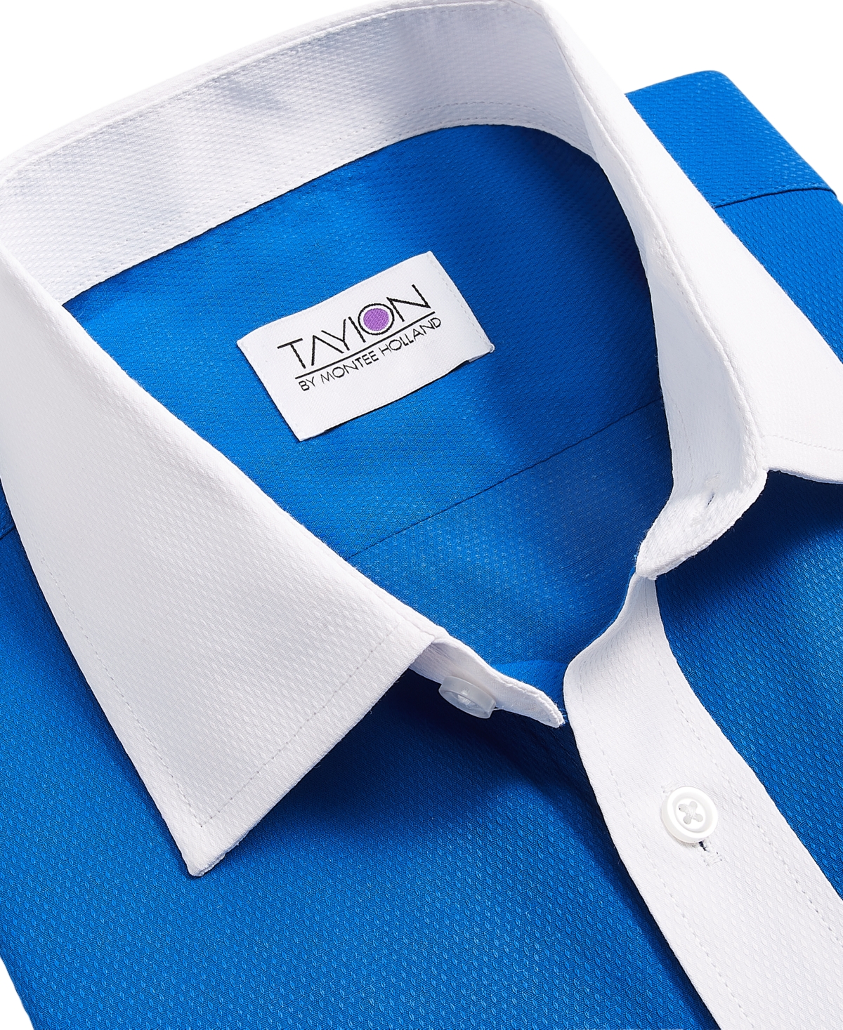 Tayion Collection Men's Slim-Fit White Trim Solid Dress Shirt - Blue And White