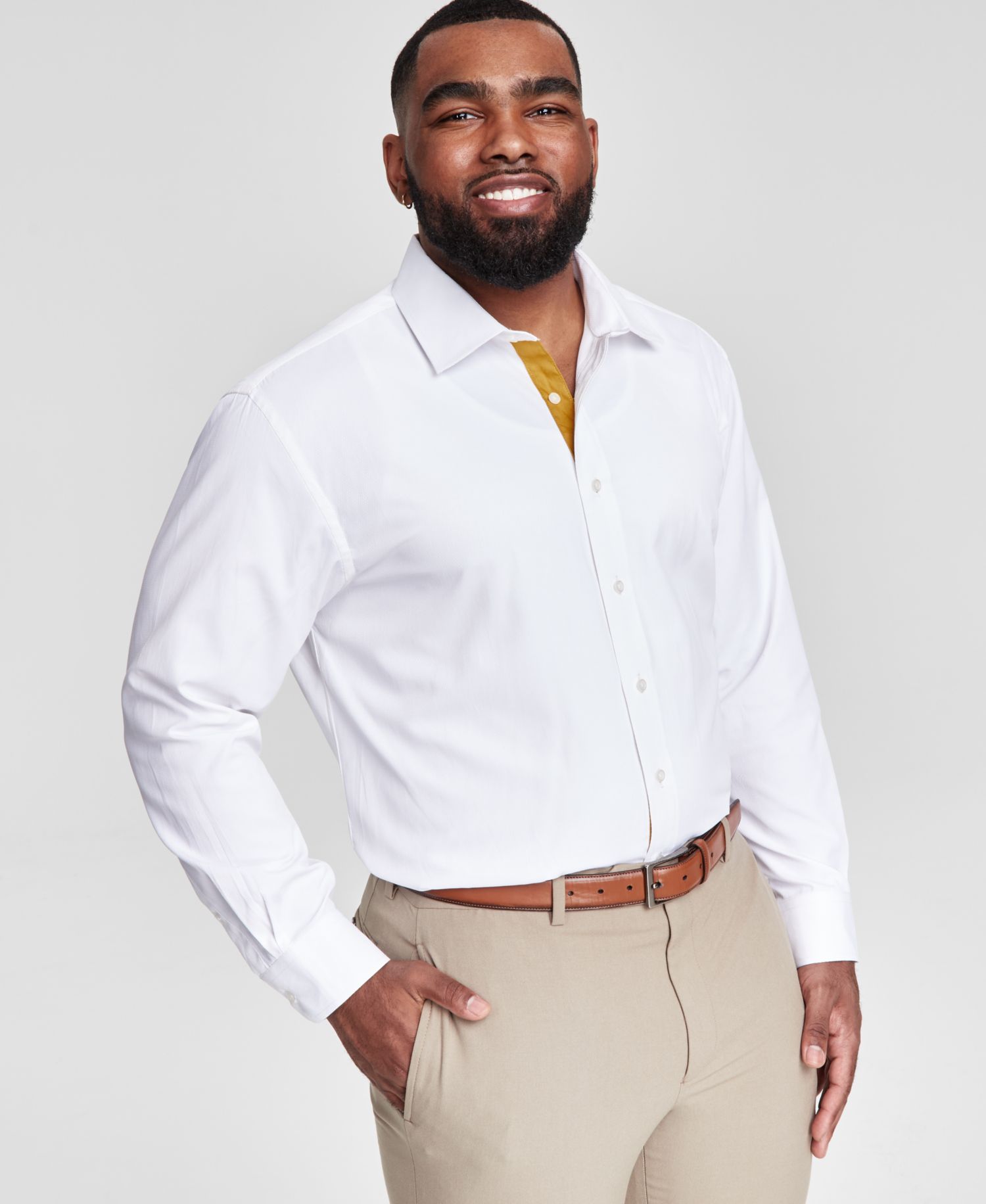 Men's Slim-Fit Gold Trim Solid Dress Shirt