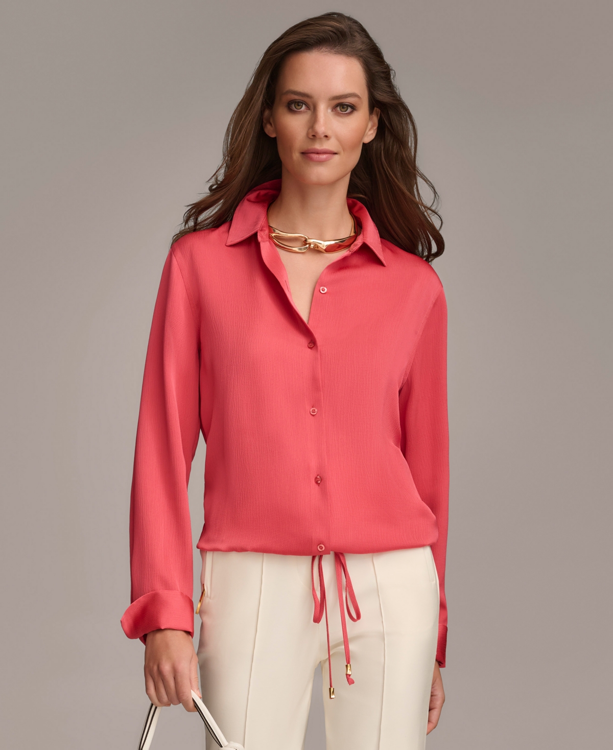 Donna Karan Women's Drawstring-hem Shirt In Rose Quartz