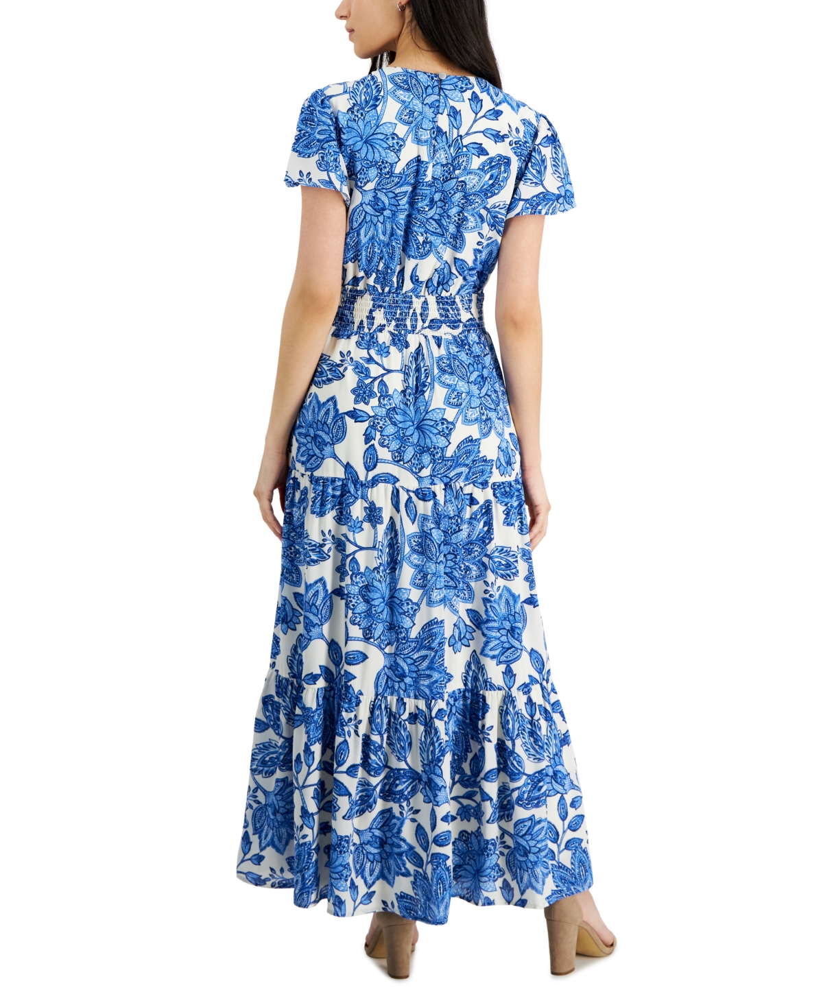 Shop Tinsel Petite Print Short-sleeve Maxi Dress In Large Blue Floral