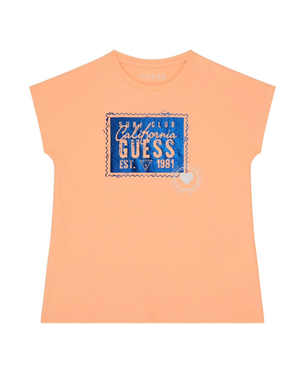 Shop Guess Big Girls Foil Logo Short Sleeve T-shirt In Orange