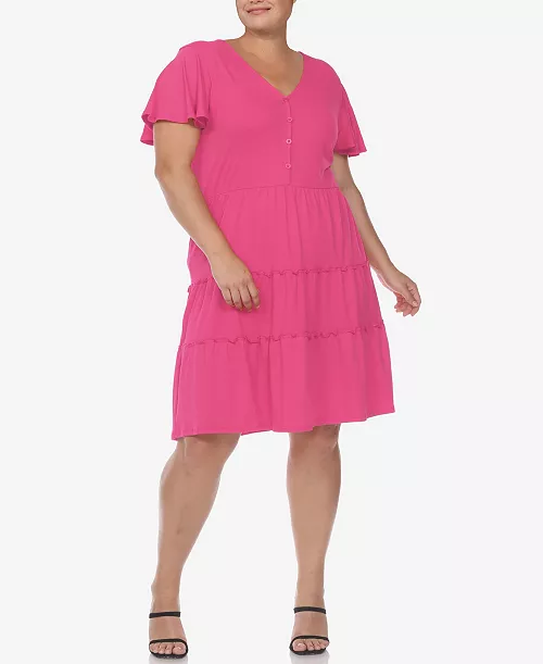 plus size short sleeve v-neck tiered midi dress