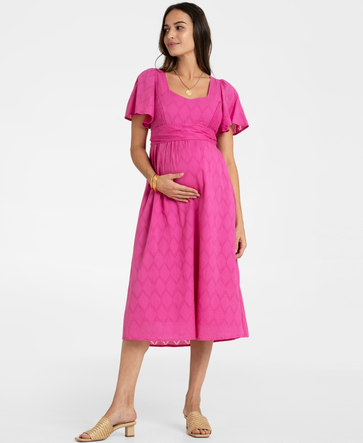 Seraphine Women's Cotton Broderie Maternity And Nursing Dress In Pink