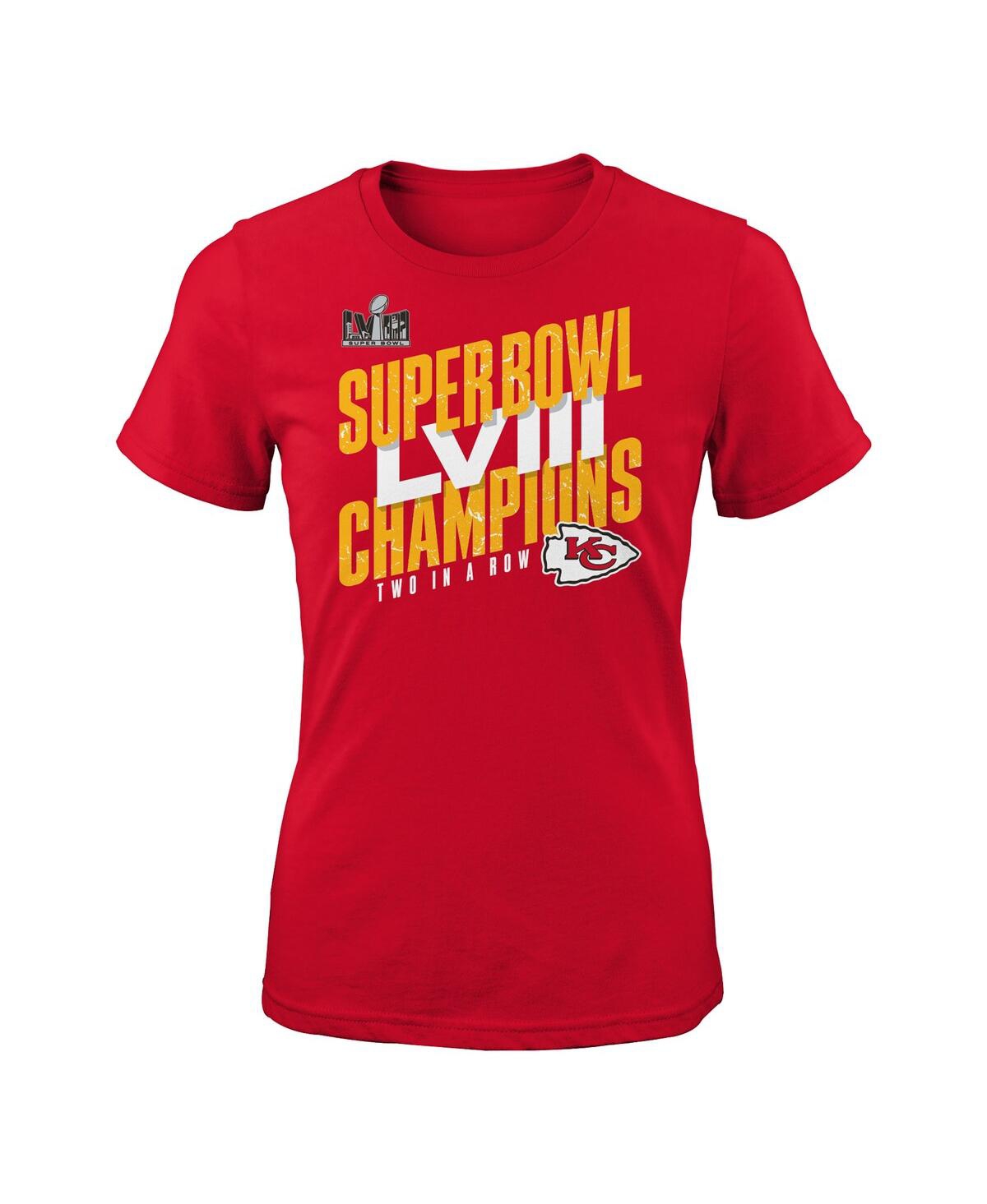 Shop Outerstuff Big Girls Red Kansas City Chiefs Super Bowl Lviii Champions Iconic Victory T-shirt