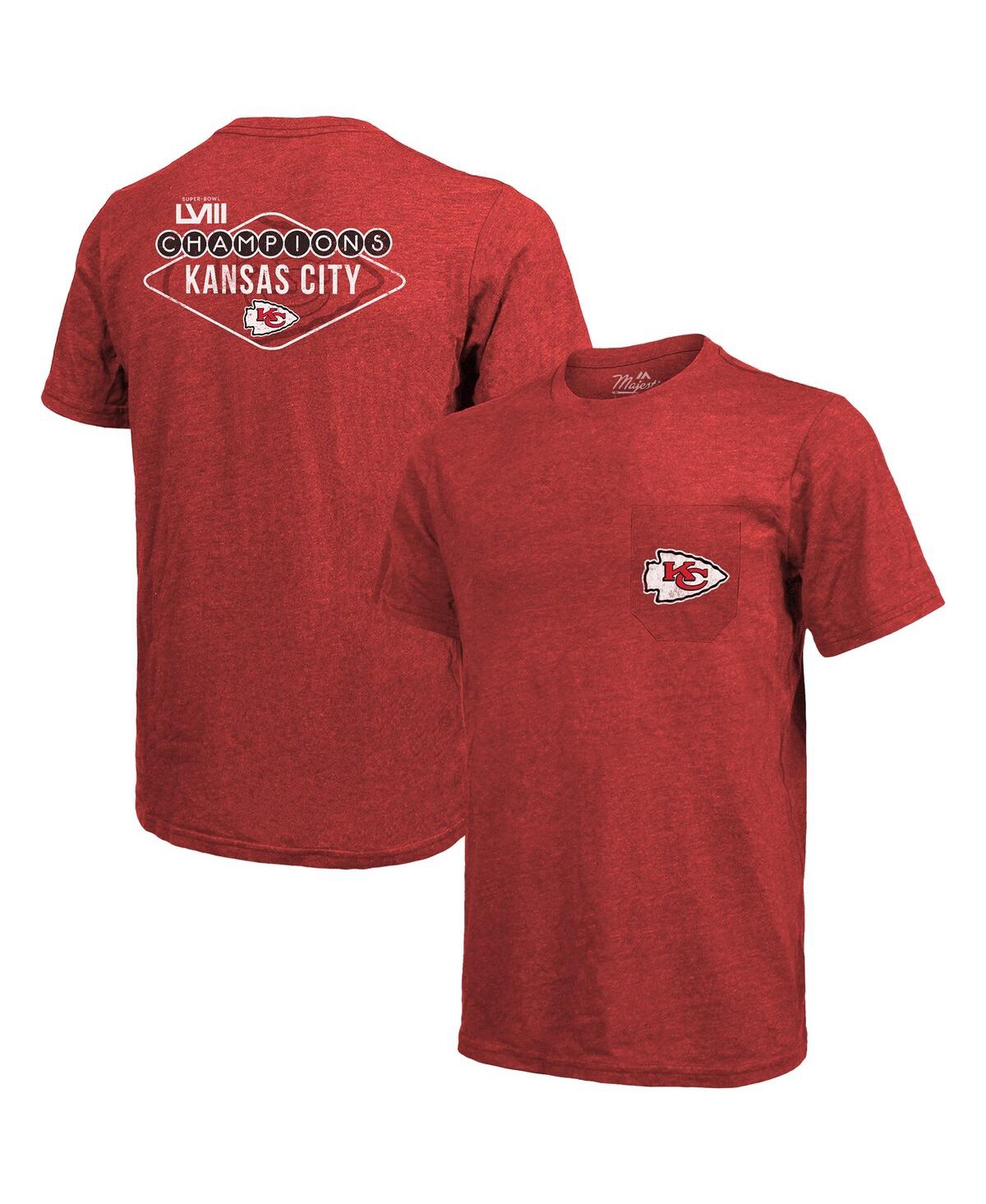 Shop Majestic Men's  Red Kansas City Chiefs Super Bowl Lviii Champions Tri-blend Pocket T-shirt