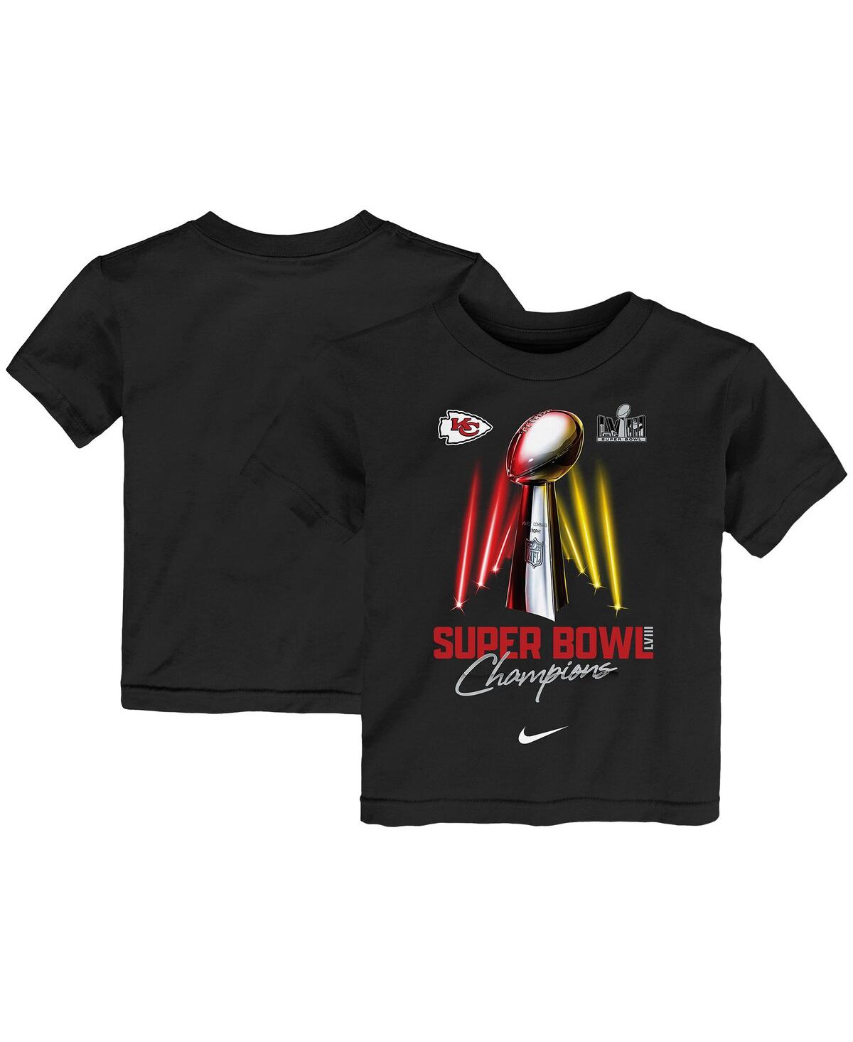 Shop Nike Toddler Boys And Girls  Black Kansas City Chiefs Super Bowl Lviii Champions Lombardi Trophy T-sh