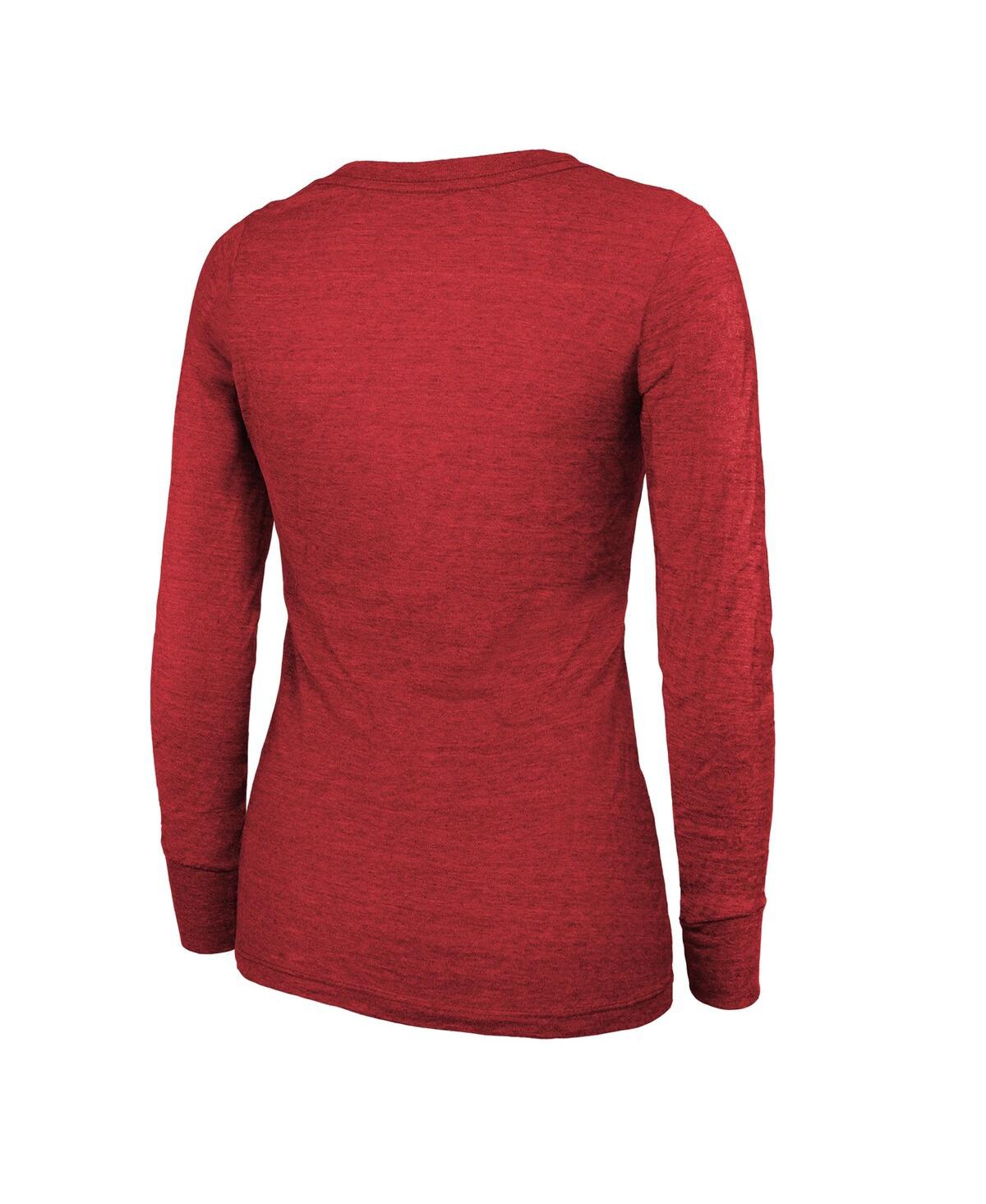 Women's Majestic ThreadsSan Francisco 49ers Super Bowl Lviii Make It Happen Tri-Blend Long Sleeve Scoop Neck T-shirt - Scarlet