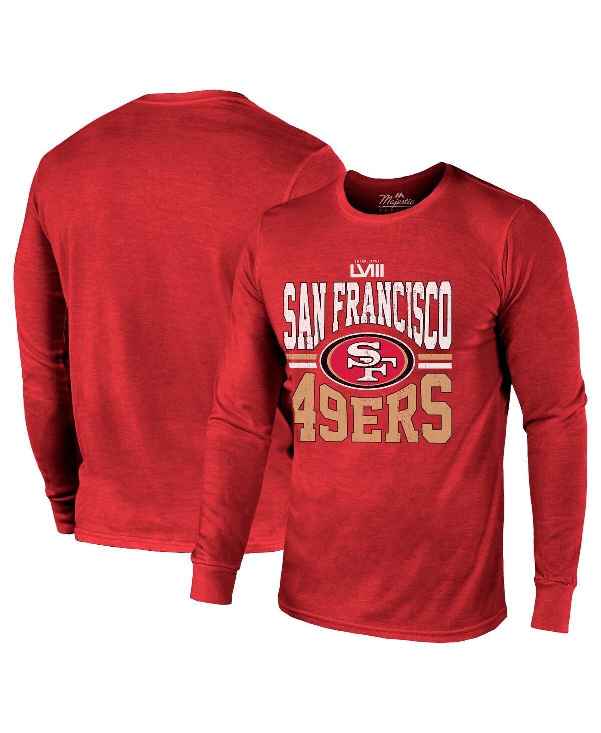 Men's Majestic Threads Scarlet San Francisco 49ers Super Bowl Lviii Tri-Blend Long Sleeve T-shirt - Scarlet