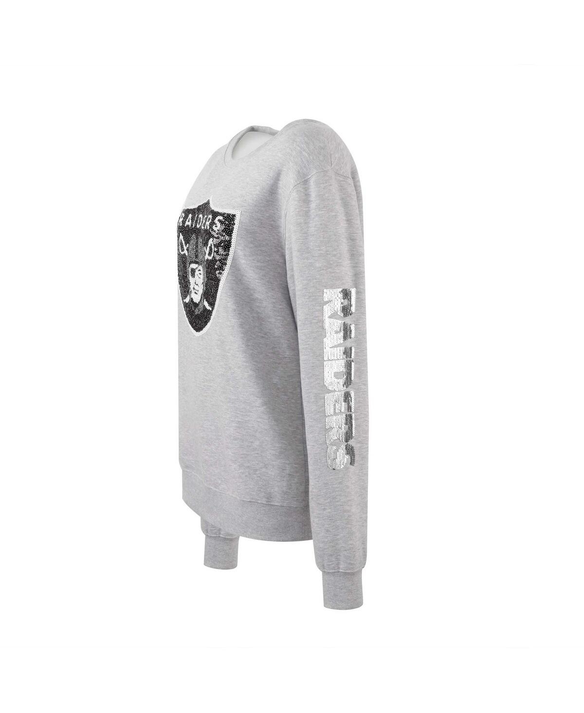Shop Cuce Women's  Heather Gray Las Vegas Raiders Sequined Logo Pullover Sweatshirt