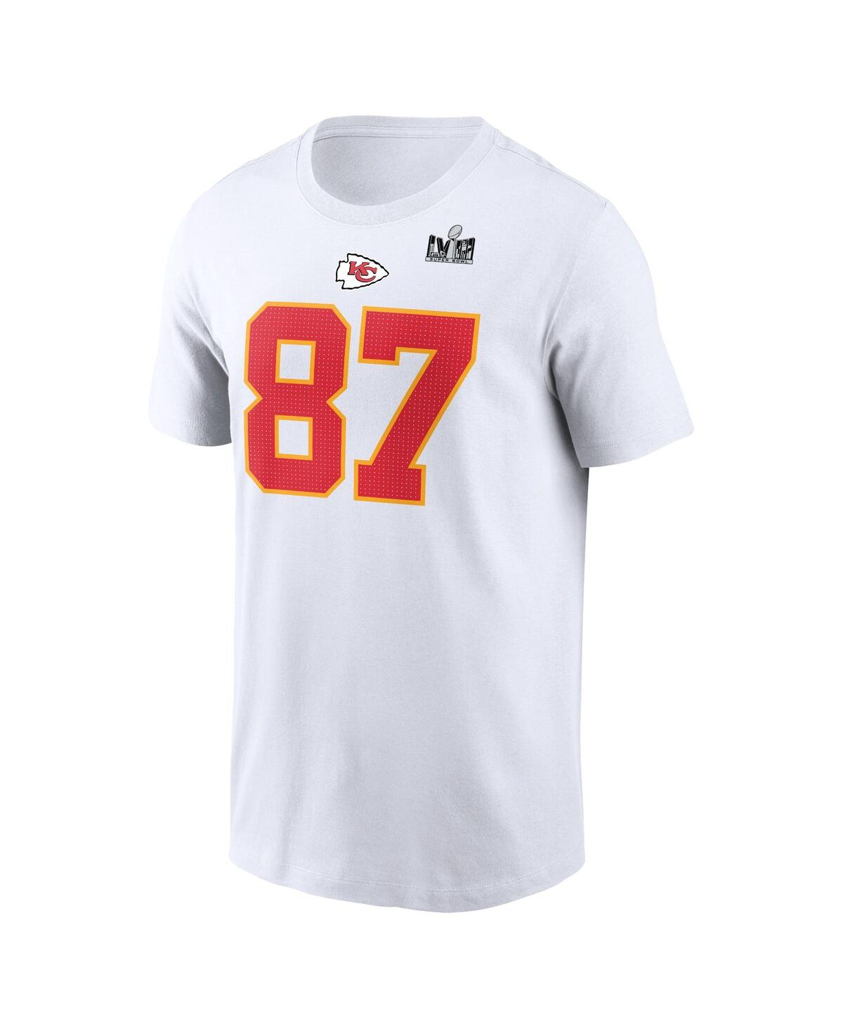 Men's Nike Travis KelceKansas City Chiefs Super Bowl Lviii Patch Player Name and Number T-shirt - White