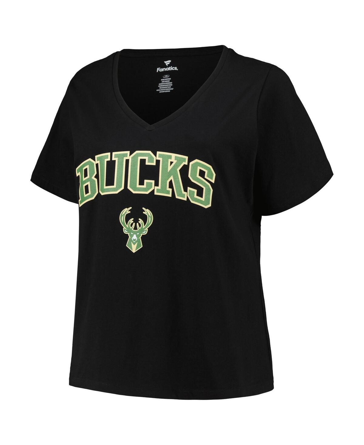 Shop Profile Women's  Black Milwaukee Bucks Plus Size Arch Over Logo V-neck T-shirt