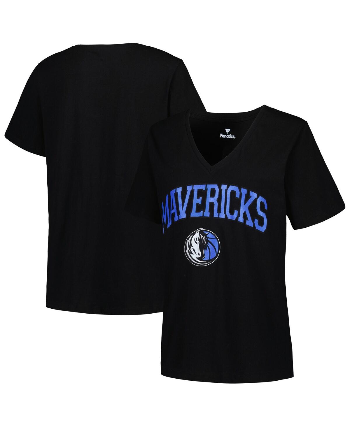 Women's Profile Black Dallas Mavericks Plus Size Arch Over Logo V-Neck T-shirt - Black