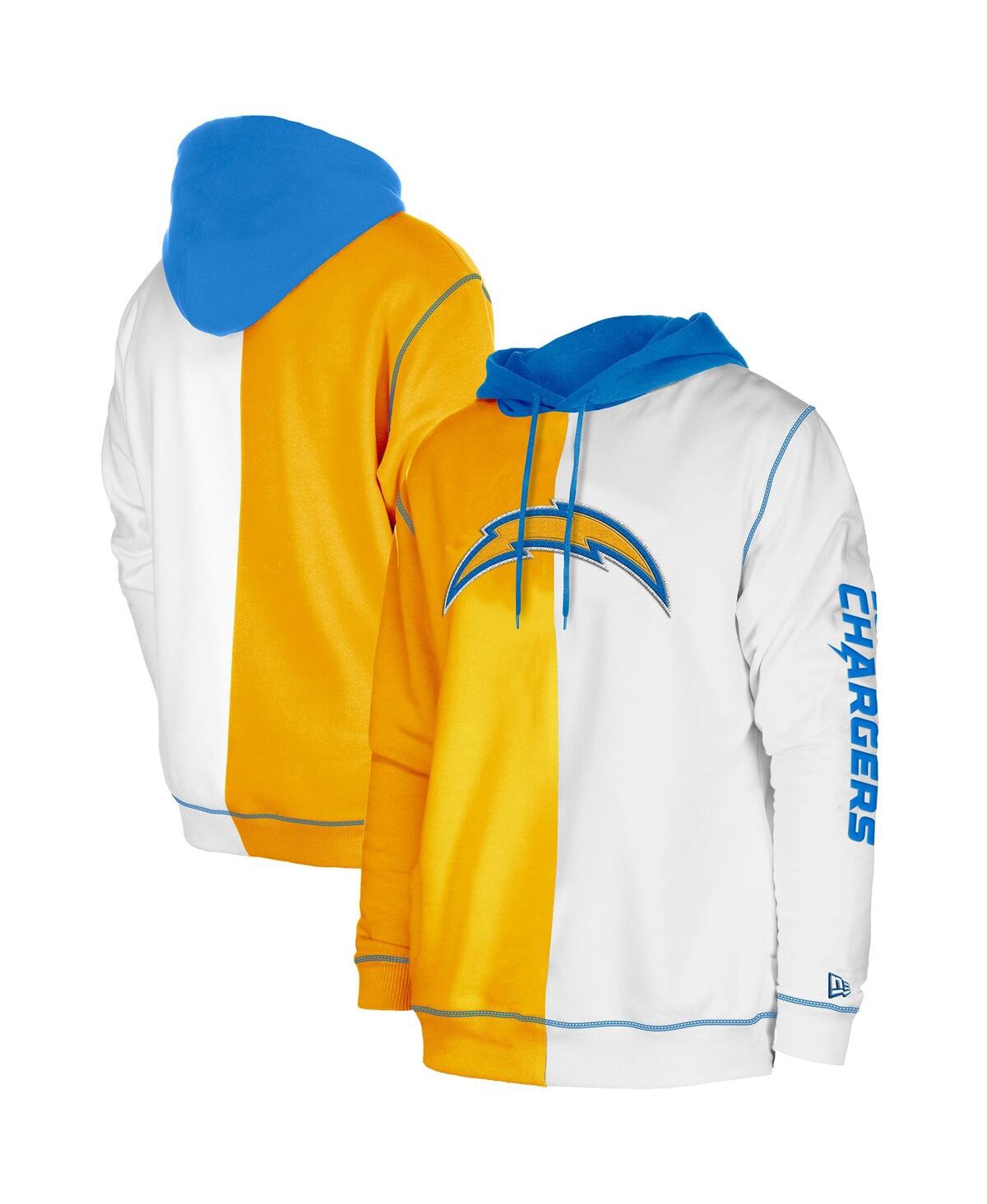 NEW ERA MEN'S NEW ERA GOLD, WHITE LOS ANGELES CHARGERS THIRD DOWN SPLIT RAGLAN PULLOVER HOODIE 