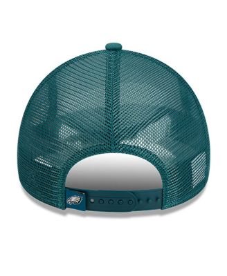 Men's White, Midnight Green Philadelphia Eagles Stacked A-Frame Trucker 9FORTY Adjustable Hat
